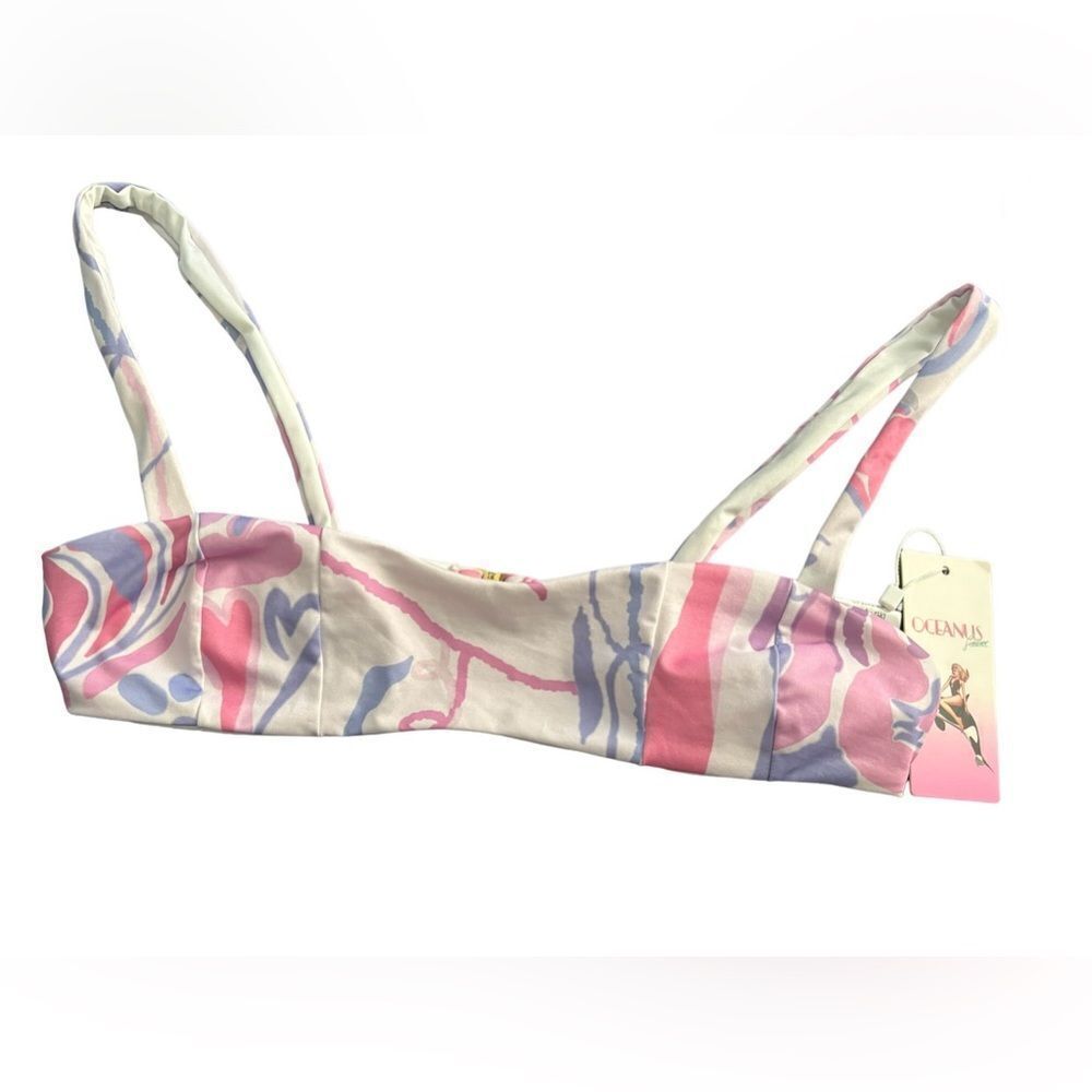 Oceanus Designer Bikini Top Size Small Unpadded 80s Glamour Inspired Pink Purple